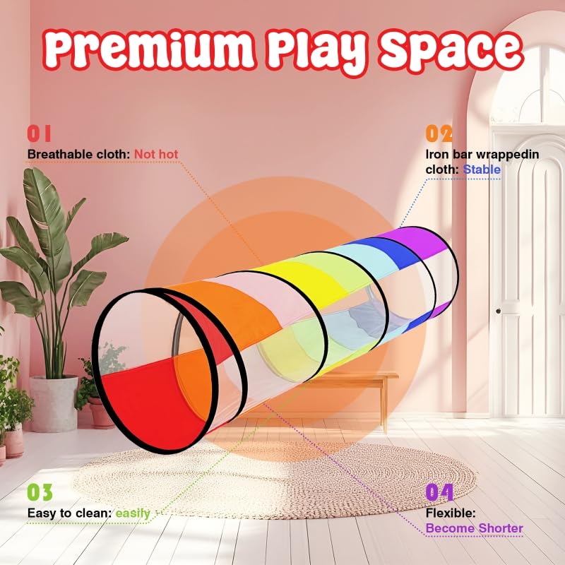 Kids Play Tunnel,Pop Up Crawl Through Tunnel Play Tent for Baby Kids Children or Pet,Foldable Pop Up Tents with Carry Bag (Colorful Play Tunnel with Mesh) - style: Colorful Play Tunnel with Mesh
