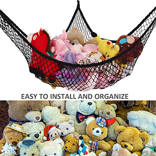 Stuffed Animal Hammock, Jumbo Toy Storage Net 83" Wall Sling Corner Extra Large Kids Children Mesh Toy Net Organizer (Black, 83 Inch) - color: Black