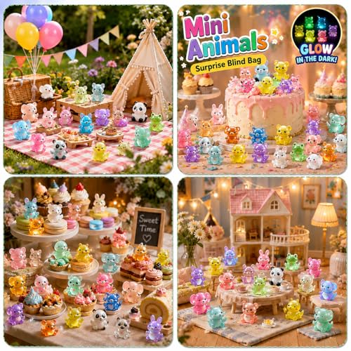 50 PCS Mystery Bag Mini Resin Animals, Glow in The Dark Tiny Animal Figurines Blind Bags Bulk, Cute Mini Resin Figures Surprise Box Toys for Kids, Classroom Prizes, Goodie Bag Stuffers, Party Favors - color: 50pcs Animals