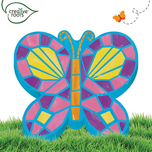 Creative Roots Mosaic Butterfly Stepping Stone Kit, Includes 7-Inch Ceramic Stepping Stone & 6 Vibrant Paints, Paint Your Own Stepping Stone, DIY Stepping Stone for Kids Ages 8+ White - style: Butterfly