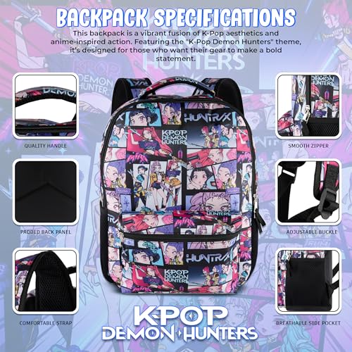 AI ACCESSORY INNOVATIONS K-Pop Demon Hunters Huntrix 16” Backpack for Girls, Featuring an AOP of Rumi, Zoey, Mira, Allover Print - color: Kpop Allover Print