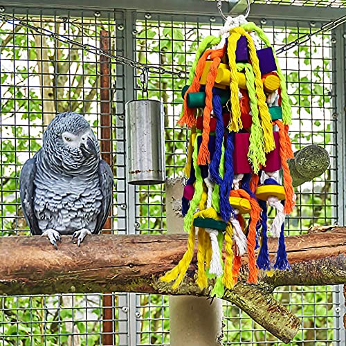 Rypet Parrot Toys Large Bird Toys, Wood Rope Cage Bite Toy for Cockatiels | Bird Toys for Parrots Rope, Natural Wood Chew Blocks, Cotton Knots for Tearing, Cage Hanging Play, Conures Cockatiels Amazon