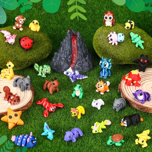ywevyezc 52 Pcs 3D Printed Animals Set, Flexible Articulated Mini Sea Animal Figurines Fidget Toy Desk Pets, Ideal for Party Favors Birthday Gifts Office Desktop Home Decor - style: 52Pcs-3D Animals