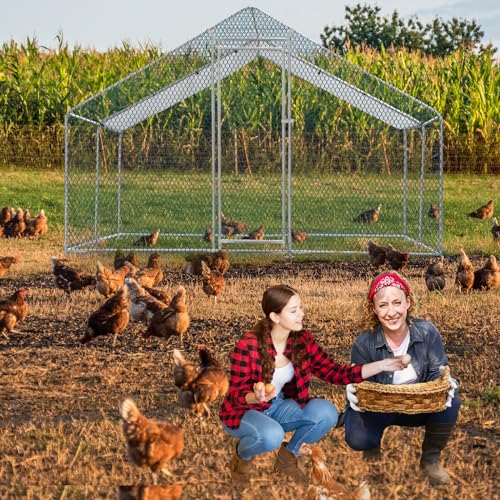 Outvita Chicken Coop, 13×10 FT Large Metal Chicken House, Poultry Habitat Cage with Waterproof Cover, Walk-in Chicken Run Pen for Small Animals, Yard, Farm, Patio - color: Silver, size: 156.0"L x 120.0"W x 78.0"H
