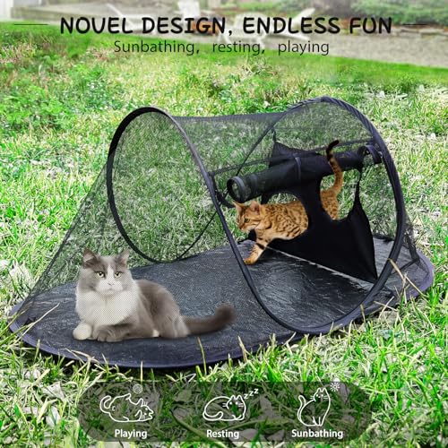 Tailtastic PopUp Cat Tent for Outdoor, Portable Enclosure for Yard & Travel | easy to set up,foldable & lightweight for storage & travel; waterproof material; fine mesh netting keeps bugs out