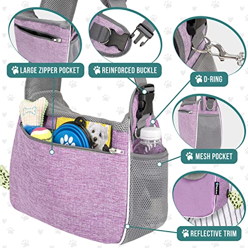PetAmi Dog Sling Carrier Small Dogs, Hands Free Crossbody Carrier, Purple | Under 10 lbs, Puppy Cat Pet Travel Gift, Breathable Mesh, Padded Strap, Removable Sherpa Bed, Pockets & Poop Bag Dispenser - color: Purple