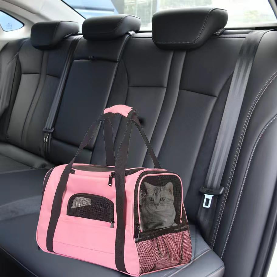Pink Soft-Sided Cat Carrier, Airline Approved Pets Carrier for Big Cats & Small Dogs, Soft Kitten Travel Bag with Mesh Windows, Animal Carrier Up to 15 Lbs (Pink, Small) - color: Pink