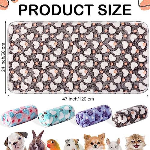 Reginary 4 Pcs Waterproof Guinea Pig Blankets Washable Small Animal Fleece Bedding Absorbent Guinea Pig Cage Liners Reusable Training Pee Pad Pet Sleep Mat for Hamster(Heart Pattern,24 x 47 Inch) - size: 24 x 47 Inch