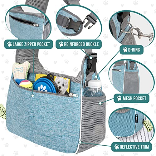 PetAmi Dog Sling Carrier for Small Dogs, Hands Free Crossbody Carrier, Blue | Under 10 lbs, Puppy Cat Pet Travel Gift, Breathable Mesh, Padded Strap, Removable Sherpa Bed, Pockets & Poop Bag Dispenser - color: Teal Blue