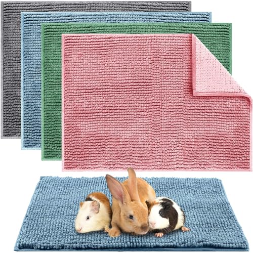 4 Pcs Guinea Pig Cage Liner 16 x 24 Inch Washable Chenille Pee Pads Pet Dog Cat Bedding Training Mat Reusable for Small Animals Puppy Bunny Hamster Chinchilla - color: Mixed Color, size: 16 x 24 Inch, style: Low Pile Chenille