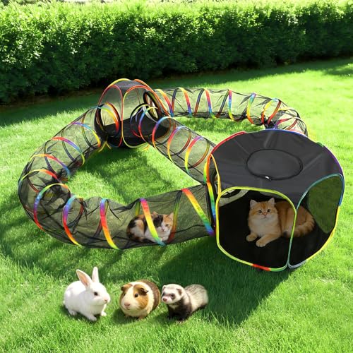 CypherX Outdoor Rainbow Cat Enclosure, 5 in 1 Portable Cat Tents for Outside Cage Free Outside Pet Enclosure Cat Tunnel Outdoor Playground for Indoor Cats and Small Animals - size: 5 in1 Loop(11.8"W)