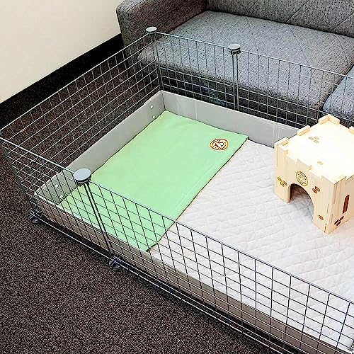 GuineaDad Original Reusable Cage Liner – Sea Green Fleece Bedding with Burrowing Pocket – Extra Absorbent Core & Waterproof Bottom – Fits C&C 2x3 Guinea Pig Cages – Small Animal Supplies