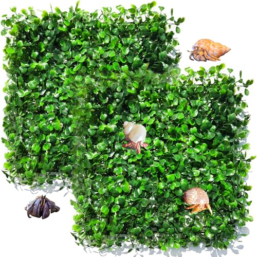 2 PCS Hermit Crab Climbing Toys Faux Grass Mat 10 x 10 Inch Fake Turf Hermit Crab Climbing Wall Square Plastic Aquarium Plants Lawn HermitCrabs Supplies Small Animals Cage Accessories - color: Dark Green