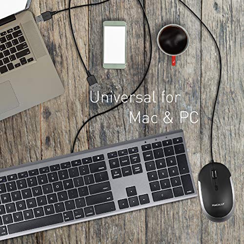 Macally Silent Wired Mouse - Slim & Compact USB Mouse for Apple Mac or Windows PC Laptop/Desktop - Designed with Optical Sensor & DPI Switch - Simple & Comfortable Wired Computer Mice (Space Gray) - color: Black with Space Gray Trim