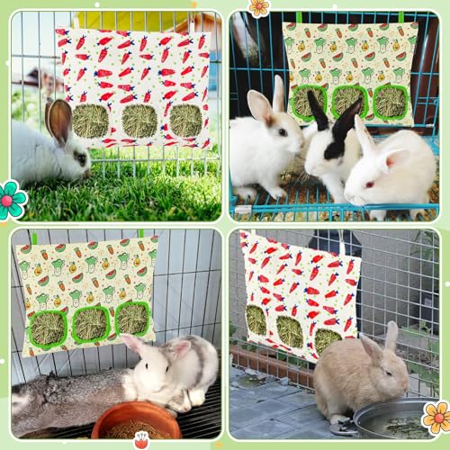 UPINS 2 Pack Guinea Pig Hay Feeder Bag,Bunny Rabbit Cage Bag Hanging Holder | Guinea Pig Cage Feeder,for Bunny Rabbits,Chinchillas,Hamsters,Small Pets,and Animals - color: Red Green, size: 34 x 28 cm