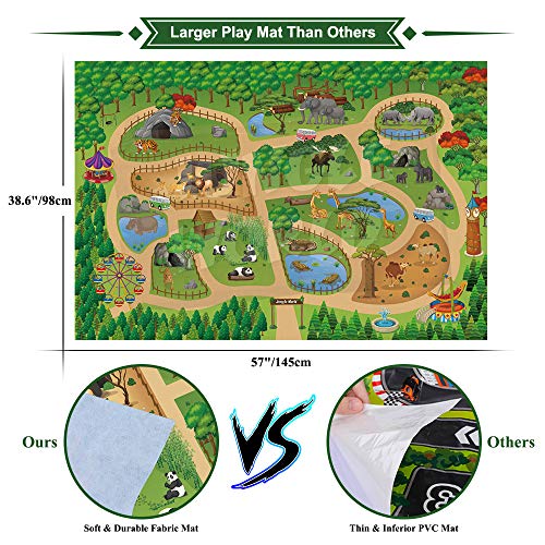 Mini Tudou Safari Animals Figures & 57x38.6'' Play Mat for Kids Toddler 3-5 | Zoo Animal Toys, Realistic Wild Animal Figurines, Plastic Jungle African Animals Playset with Storage Bin, Gift for Boy Girl