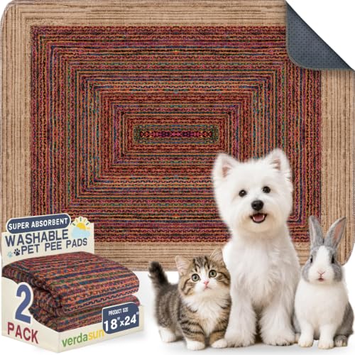 Washable Pee Pads for Dogs, Reusable Puppy Potty Training Pads, Ultra-Absorbent Thick Waterproof Leak-Proof Non-Slip Pads & Mat for Crate, Playpen, Floor, Whelping & Housebreaking, 2 Pack 18"x24" - color: Sisal Bohemian Print, size: 18" ×24"(pack of 2)