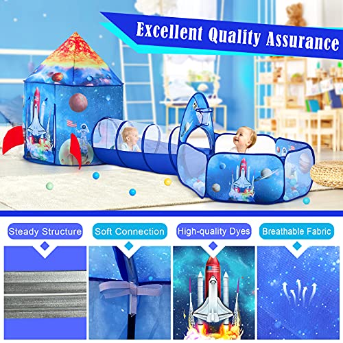 PigPigPen 3pc Kids Play Tent for Boys with Ball Pit, Crawl Tunnel, Rocket Ship Tents for Toddlers, Baby Space World Playhouse Toys, Boys Indoor& Outdoor Play House, Perfect Kid’s Gifts - style: 3PC Rocket Play Tent