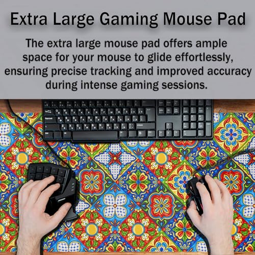 Extra Large Mouse Pads Gold Pad for Mouse Gaming Mousepad Computer Mat Large Mouse Mat Non-Slip Rubber Base 35.4 X 15.7 for Game Office, Mexican Talavera Ceramic Tile Pattern - color: Ceramic Tile Pattern