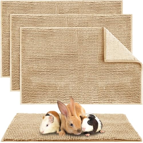 4 Pcs Guinea Pig Cage Liner 16 x 24 Inch Washable Chenille Pee Pads Pet Dog Cat Bedding Training Mat Reusable for Small Animals Puppy Bunny Hamster Chinchilla - color: Beige, size: 16 x 24 Inch, style: Low Pile Chenille