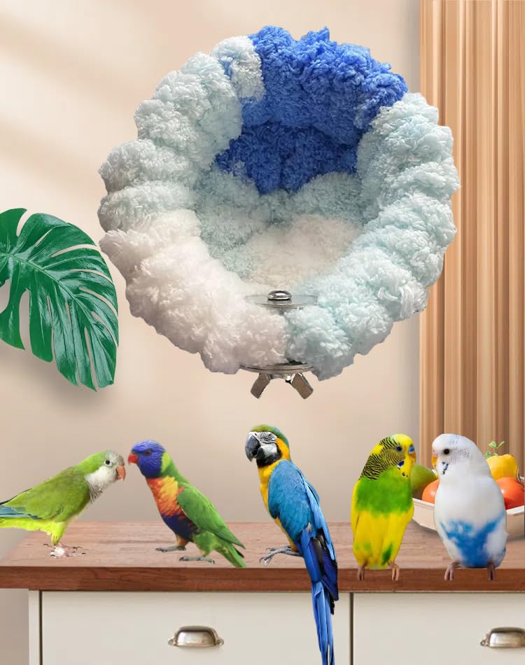 2 Pack Warm Bird Nest Bed for Cage Plush Hanging Parrot Bed Bird Snuggle Hut Hanging Sleeping Bird House for Parakeet, Conure, Budgie, Cockatiel, Lovebird, Finch, Hamster-Grey&Blue - color: Grey&Blue