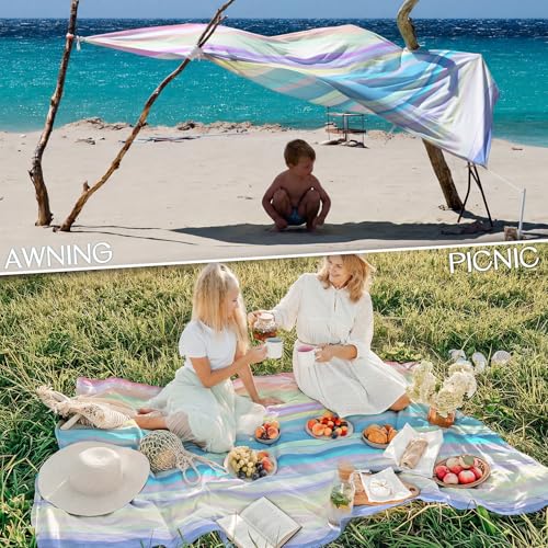 BYDOLL Beach Blanket Waterproof Sandproof,78''X81''/78''X110'' Large Sand Free Oversized Lightweight Sand Resistant Blanket, Picnic Mat for Beach Travel Camping Hiking Essentials - color: Rainbow, size: 78''X81"