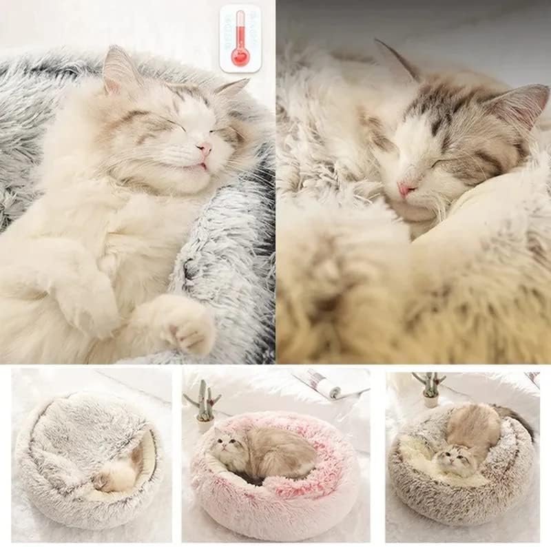 Cat Bed Round Fluffy Hooded Cat Bed Cave, Anti-Anxiety Cave Bed with Hooded Blanket, Cozy Cuddler Luxury Puppy Pet Bed, Anti-Slip Bottom and Machine Washable (Coffee, Medium) - color: Coffee, size: Medium