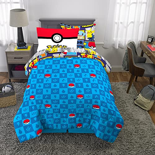 Pokémon Pikachu Twin Size Bedding, Kids Bedding Super Soft Cozy Reversible Comforter and Sheet Set with Sham, 5 Piece Twin Size, (Officially Licensed Product) by Franco - color: Pokemon, size: 5 Piece Twin Size