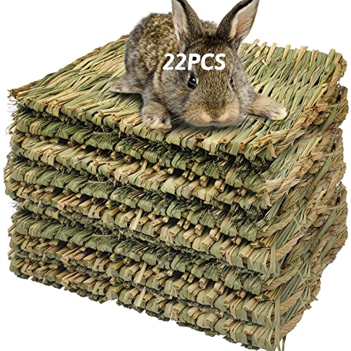 Hamiledyi Grass Mat for Rabbit Bunny Chew Toys Woven Bed Mat for Guinea Pig Chinchilla Squirrel Hamster Cat Dog and Small Animal (22PCS Grass mat)