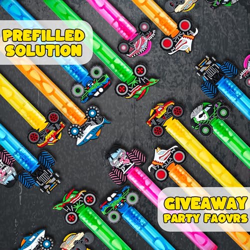 WHALEISLAND Truck Party Favors,20 Pcs Bubble Wands for Kids,Car Bubble Wand for Truck Birthday Party Supplies Decorations,Classroom Prizes Goodie Bag Stuffers Gift - style: TRUCK