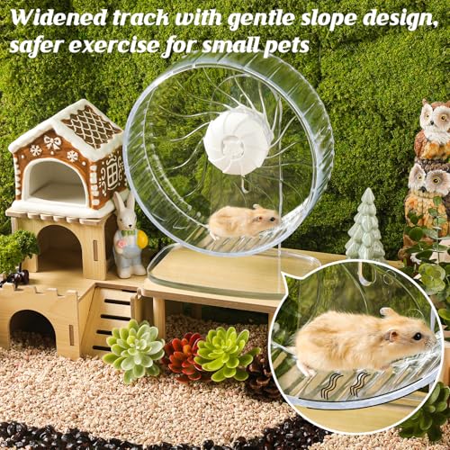Silent Hamster Wheel, 8.3 Inch Clear Wheel for Dwarf Hamsters | Quiet clear wheel with adjustable stand and anti-slip track, sized for dwarf hamsters, mice, and other small pets. - size: 8.3"