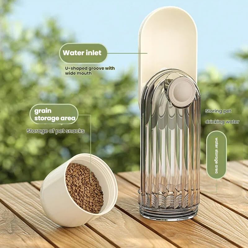 Portable Dog Water Bottle with Food Container, 2-in-1 Pet Water Dispenser & Travel Bowl, Leak-Proof Puppy Water Bottle for Small Dogs & Cats, Perfect for Walking, Hiking, Dog Mom Gifts (Beige) - color: beige