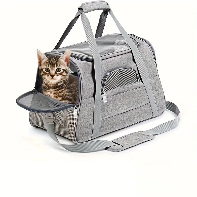 Cat Carrier Bag, Airline Approved Soft Carrier for Cats & Small Dogs | Airline approved pet carrier for pets under 15lb, breathable mesh with privacy cover, lightweight, foldable & washable - color: grey
