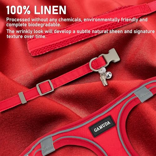 GAMUDA Small Pet Harness Collar and Leash Set, Step in No Chock No Pull Linen Fabric Soft Mesh Dog Vest Harnesses Reflective for Dogs Puppy Cats Kitten Rabbit (Red, XXS) - color: Red, size: XXS
