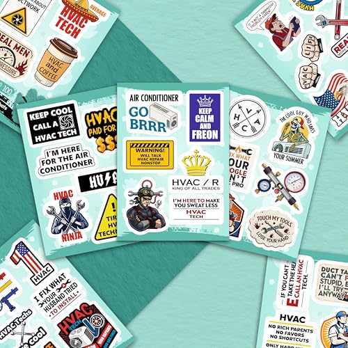 100Pcs HVAC Stickers Hard Hat, Water Bottle, Laptop – HVAC Toolbox Decals – Air Conditioning Stickers - Funny Hard Hat Decals - Gifts for Men & Women - color: Hvac Stickers
