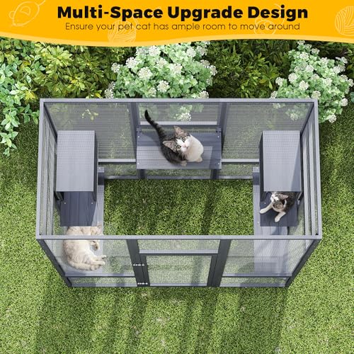 COZIWOW Weatherproof Wooden Multi-Level Indoor Outdoor Cat Enclosure | Multi jump platforms, resting boxes, lockable door, multi-pet compatible, weatherproof wood, easy assemble & clean
