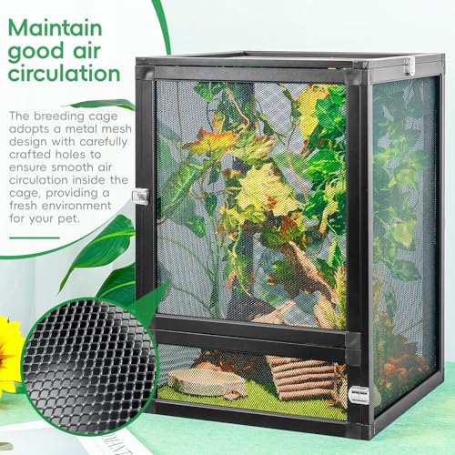 13 Gal Foldable Reptile Terrarium for Gecko & Dragon | 360° clear view with detachable & foldable design for portability. High airflow mesh. Fits crested geckos, chameleons - size: 18x13x13 Inch