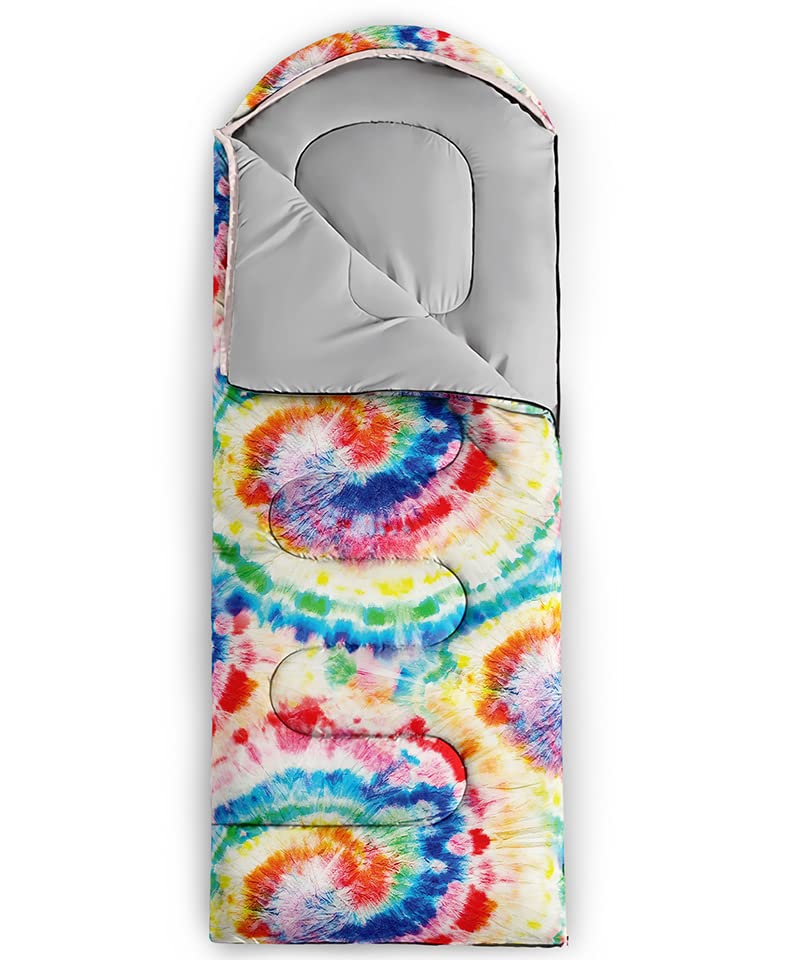 QOOMO Camping Sleeping Bags,3 Season Warm & Cool Weather,Lightweight,Waterproof Sleeping Bags for Adults & Kids,Traveling,and Outdoors,Camping Gear Equipment - color: Tie Dye Rainbow 8
