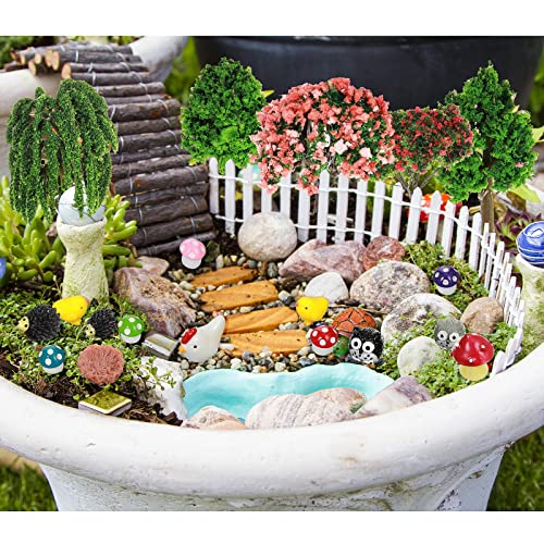 72 Pcs Miniature Garden Accessories Mini Moss Garden Animals Rabbit Owl Miniature Figurines Fake Diorama Trees Natural Outdoor Sheet for DIY Fairy Craft Decor