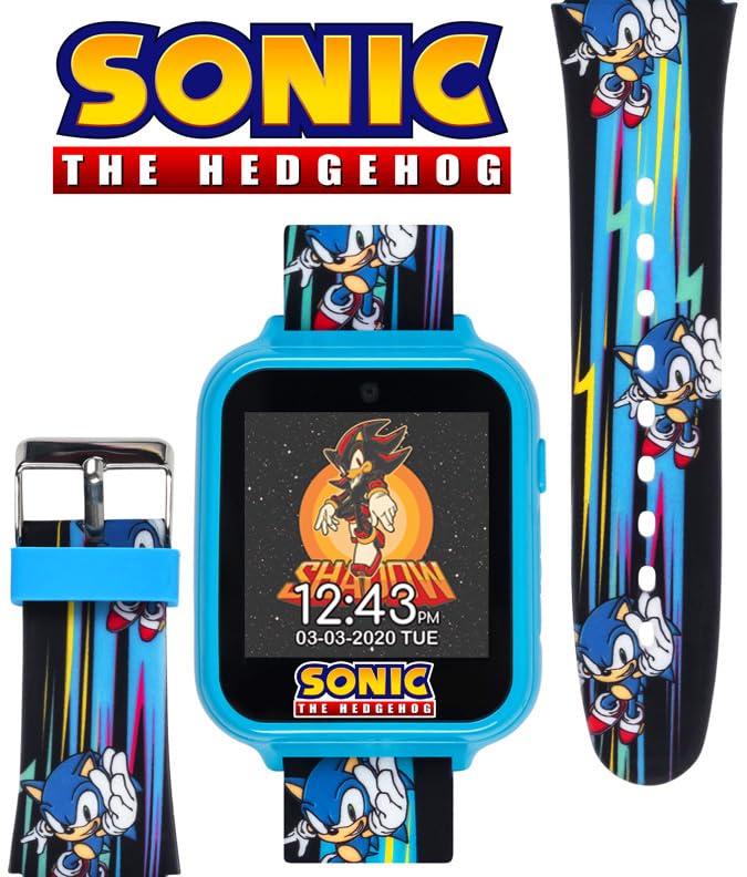 Sonic the Hedgehog Kids Smart Watch - Interactive Touchscreen with Games, Selfie Camera, Step Tracker, Alarm, and Printed Silicone Strap - Fits Wrists 5.5" to 8.0" - color: Sonic Speed