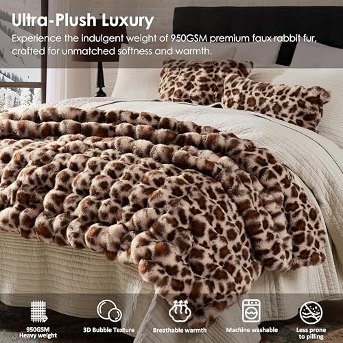WDCOZY Cheetah Leopard Print Bubble Throw Blanket, Luxury Faux Rabbit Fur Mink Plush Throw for Couch, Sofa and Bed, Soft Fluffy Fuzzy Cozy Blanket for Women, Thick and Warm, 60x80 inches, 950 GSM - color: Cheetah Brown, size: Twin (60" x 80")