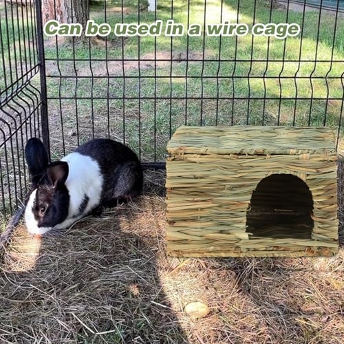 BWOGUE Large Bunny Grass House, Natural Seagrass Bed Hideaway Toy, Hay Mat | Rabbit Grass House, Rabbit Hideout, Rabbit Hut, Chew Toys, 11.81x7.87x9.06 in, Guinea Pig, Hamster, Chinchilla - size: Medium