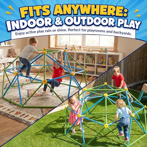 6FT Climbing Dome for Kids, Jungle Gym for Indoor and Outdoor, Geometric Dome Climber Supporting 440 Lbs Anti-Rust Metal Play Structure, Kids Gift Toys, ASTM Approved, Blue & Green - color: Blue & Green