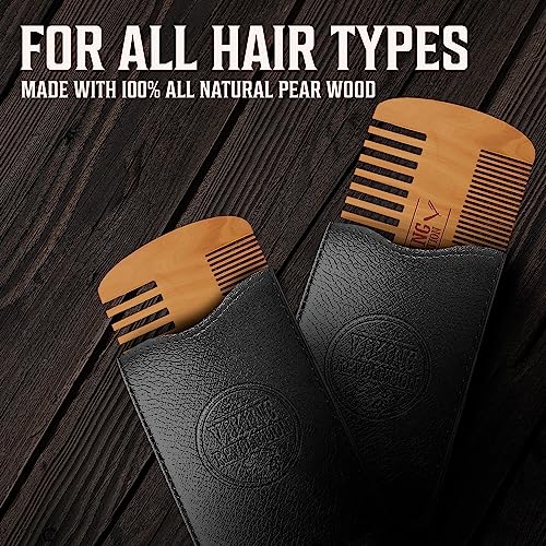 Viking Revolution Wooden Beard Comb & Case - Pocket Comb, 2 Pack - style: Beard Comb 2 Pack