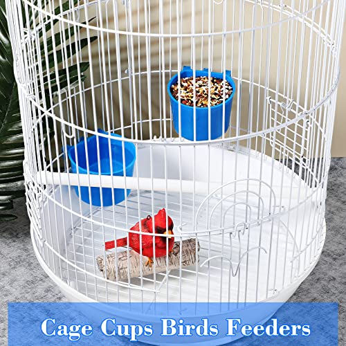 Sumind 60 Pcs Cage Cups Chicken Feeder Birds Hanging Feeders Seed Bowl 8 oz Plastic Water Bowl Hanging Chicken Waterer Feeding Watering Dish Coop Cups for Parrot Parakeet Poultry(Blue) - color: Blue
