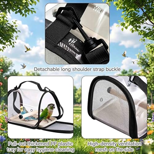 Bird Carrier Backpack with Breathable Mesh Windows, Portable Parrot Travel Cage with Perch and Removable Tray, Hands Free Small Bird Carrier Bag for Vet Visits, Hiking, Travel and Outdoor Use - color: Black