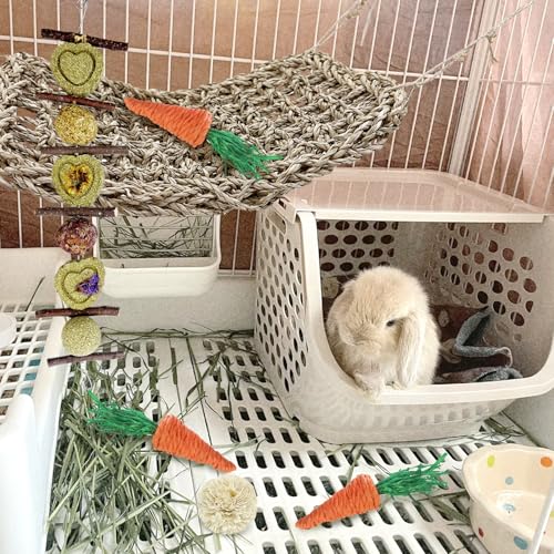 Hamiledyi Rabbit Seagrass Activity Mat Bunny Toy Hanging Rabbit Chew Toys for Teeth Bunny Enrichment Toys Seagrass Protector Mat Small Animal Toys for Chinchilla Guinea Pigs Hamsters Rats Rodent - style: B