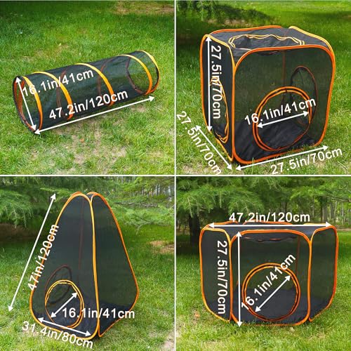 7 in 1 Outdoor Cat Enclosure, Foldable Pop-Up Mesh Playpen Tunnel for Pet Run, Foldable Outside Enclosed Tent Cage for Small Dogs, Rabbit and Other Animals - color: Orange
