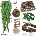 6PCS Crested Gecko Coconut Hut, Lizard Coco Den with Ladder and Reptile Hammock Bearded Dragon Tank Accessories Climbing Hanging Plants Jungle Vine Flexible Reptile Leaves Decor - style: 【Style B】