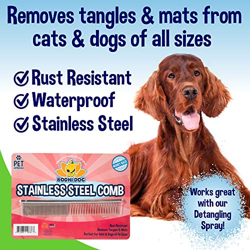 Bodhi Dog Stainless Steel Comb - Metal Detangler Grooming Brush for Dogs & Cats - Removes Knots, Tangles & Matted Fur - Ideal for Short & Long Hair - Reduces Shedding & Prevents Hair Breakage